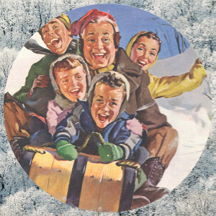 Weihnachten im Vintage-Stil, glückliche Familie be Runder Aufkleber