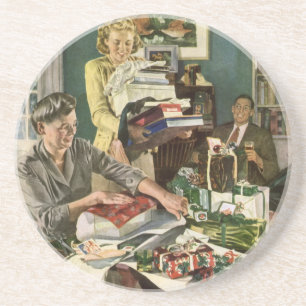 Weihnachten im Vintage-Stil, glückliche Familie be Sandstein Untersetzer
