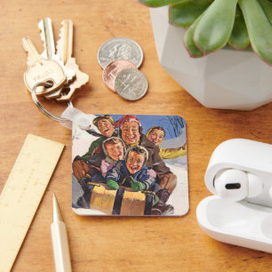 Weihnachten im Vintage-Stil, glückliche Familie be Schlüsselanhänger