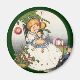 Weihnachten im Vintage-Stil, glückliches Mädchen s Magnet