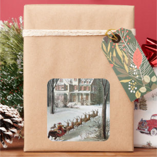 Weihnachten im Vintage-Stil, Heiliger Nikolaus mit Quadratischer Aufkleber