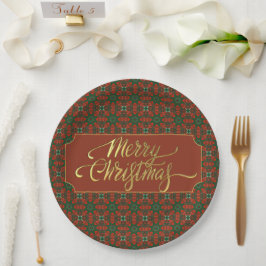 Weihnachten im Vintage-Stil in Rot und Grün Pappteller