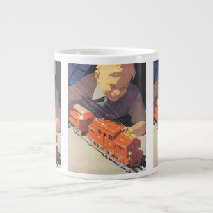 Weihnachten im Vintage-Stil, Junge spielt mit Spie Jumbo-Tasse