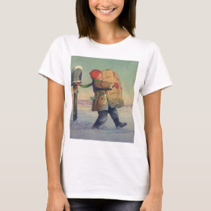 Weihnachten im Vintage-Stil, Kind mit großem Paket T-Shirt