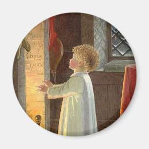 Weihnachten im Vintage-Stil, Kind wärmt sich am Ka Magnet