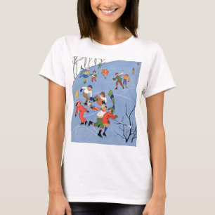 Weihnachten im Vintage-Stil, Kinder beim Eislaufen T-Shirt
