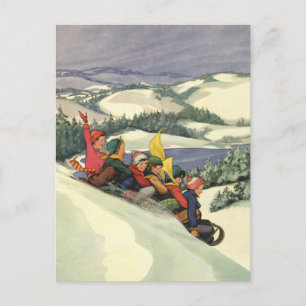 Weihnachten im Vintage-Stil, Kinder beim Schlitten