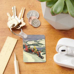 Weihnachten im Vintage-Stil, Kinder beim Schlitten Schlüsselanhänger