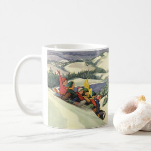 Weihnachten im Vintage-Stil, Kinder beim Schlitten Tasse