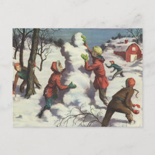 Weihnachten im Vintage-Stil, Kinder beim Schneebal