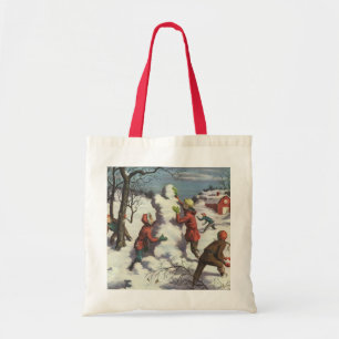 Weihnachten im Vintage-Stil, Kinder beim Schneebal Tragetasche