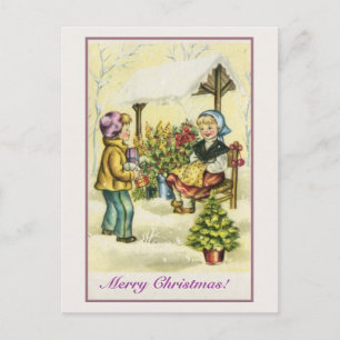 Weihnachten im Vintage-Stil Kinder Blumen Baum