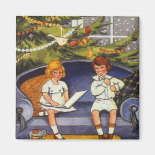 Weihnachten im Vintage-Stil, Kinder sitzen auf ein Magnet