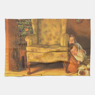 Weihnachten im Vintage-Stil: Kinder warten auf den Geschirrtuch