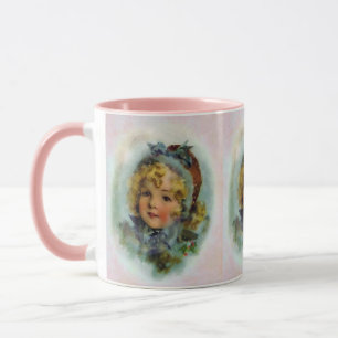 Weihnachten im Vintage-Stil: Kleines Mädchen im Sc Tasse