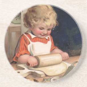 Weihnachten im Vintage-Stil - Mädchen beim Backen Getränkeuntersetzer