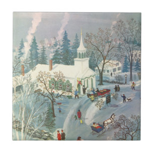 Weihnachten im Vintage-Stil, Menschen auf dem Weg  Fliese