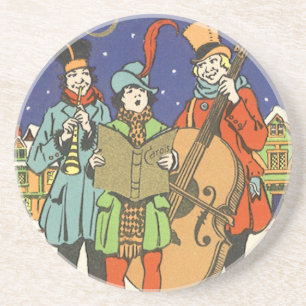 Weihnachten im Vintage-Stil, Musiker singen Weihna Sandstein Untersetzer