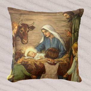 Weihnachten im Vintage-Stil, religiöse Geburt mit  Kissen