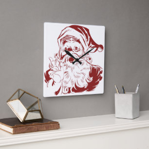 Weihnachten im Vintage-Stil, Retro-froher Santa Cl Quadratische Wanduhr