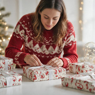 Weihnachten im Vintage-Stil, Retro, Mädchen im rot Geschenkpapier