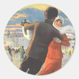 Weihnachten im Vintage-Stil, romantisches Paar bei Runder Aufkleber