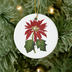 Weihnachten im Vintage-Stil, Rote Weihnachtsstern- Keramik Ornament