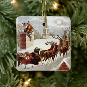 Weihnachten im Vintage-Stil, Sankt Nikolaus auf de Keramikornament