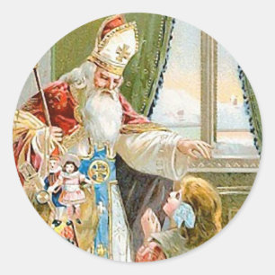 Weihnachten im Vintage-Stil Sankt Nikolaus Runder Aufkleber