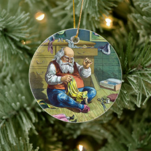 Weihnachten im Vintage-Stil, Santa Claus beim Hers Keramikornament