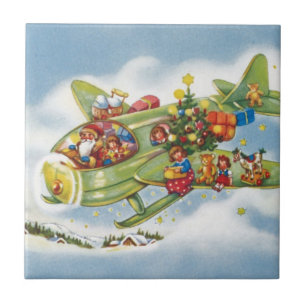 Weihnachten im Vintage-Stil, Santa Claus fliegt ei Fliese