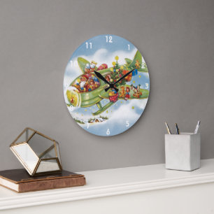 Weihnachten im Vintage-Stil, Santa Claus fliegt ei Große Wanduhr