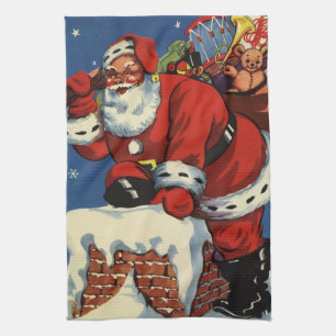 Weihnachten im Vintage-Stil, Santa Claus steigt du Geschirrtuch