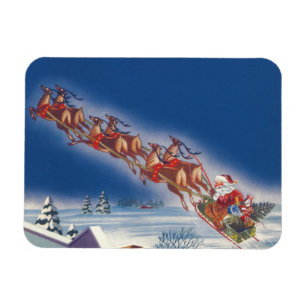 Weihnachten im Vintage-Stil, Santa fliegt mit Schl Magnet