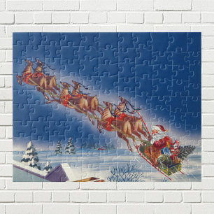Weihnachten im Vintage-Stil, Santa fliegt mit Schl Puzzle