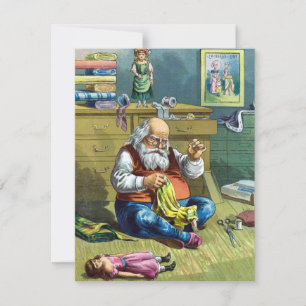 Weihnachten im Vintage-Stil, Santa näht Puppen Ein Einladung