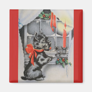 Weihnachten im Vintage-Stil - Schottischer Hund, Magnet