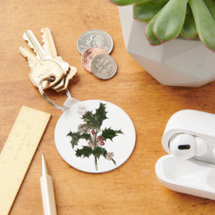 Weihnachten im Vintage-Stil, Stechpalmenpflanze mi Schlüsselanhänger