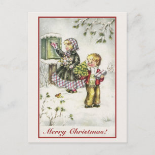 Weihnachten im Vintage-Stil, süßer Junge und Mädch