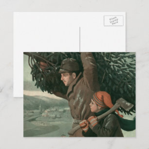 Weihnachten im Vintage-Stil, Vater und Sohn fällen