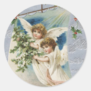 Weihnachten im Vintage-Stil, viktorianische Engel Runder Aufkleber