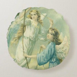 Weihnachten im Vintage-Stil, viktorianische Engel  Rundes Kissen