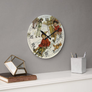 Weihnachten im Vintage-Stil, viktorianische Kinder Große Wanduhr