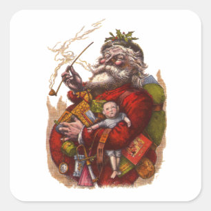 Weihnachten im Vintage-Stil, viktorianische Santa- Quadratischer Aufkleber