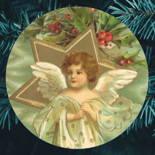 Weihnachten im Vintage-Stil, viktorianischer Engel Runder Aufkleber