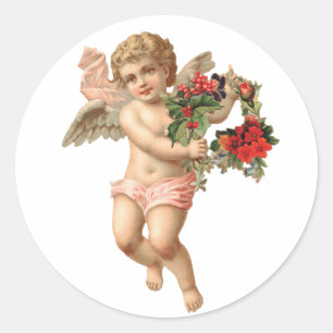 Weihnachten im Vintage-Stil, viktorianischer Engel Runder Aufkleber