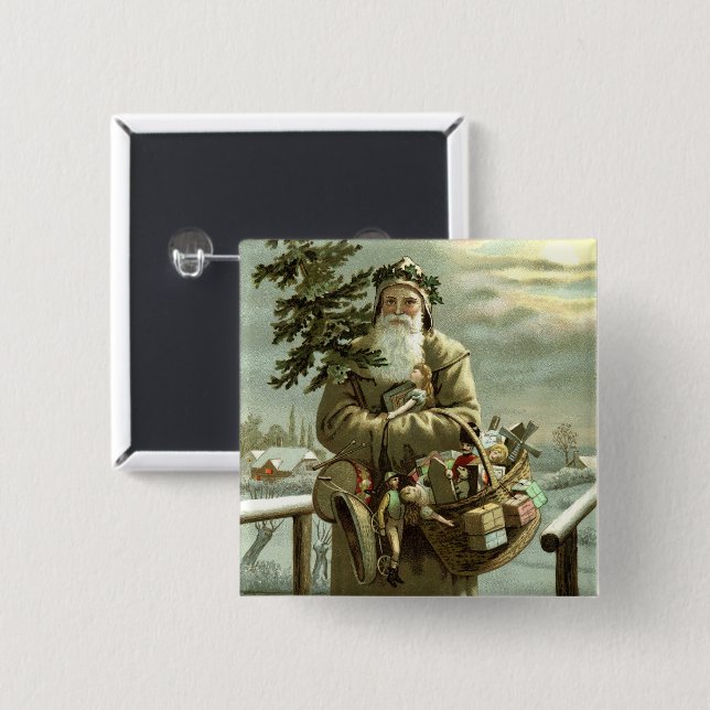 Weihnachten im Vintage-Stil, viktorianischer Weihn Button (Vorne & Hinten)