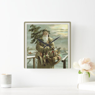 Weihnachten im Vintage-Stil, viktorianischer Weihn Quadratische Wanduhr