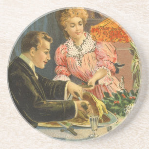 Weihnachten im Vintage-Stil, viktorianisches Famil Sandstein Untersetzer