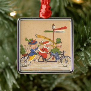 Weihnachten im Vintage-Stil, Weihnachtsmann auf ei Ornament Aus Metall